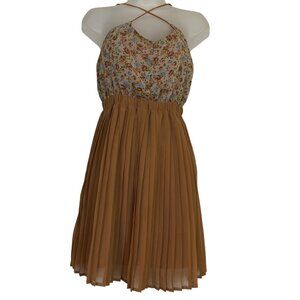 Floral Chiffon Pleated Dress Size Small Western Prairie Boho Ditsy Cute Party